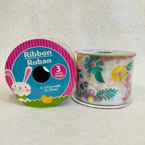 White Floral Greenbrier Ribbon 100% Polyester 3 yards 2.5in 2-PACK New Spring